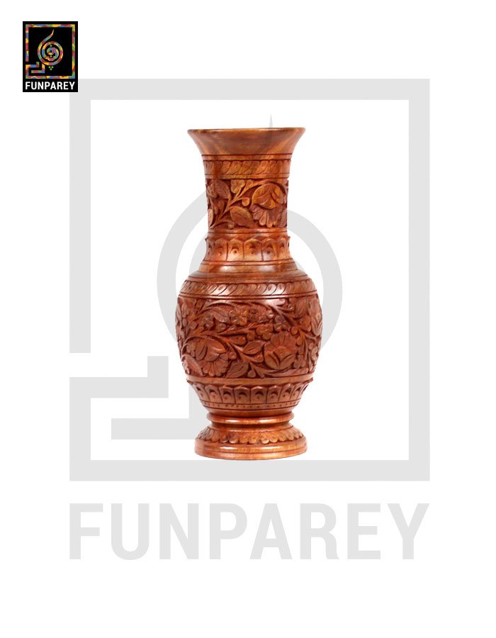 Hand Carved Wooden Pear Shaped Heavy Vase Pair 12"