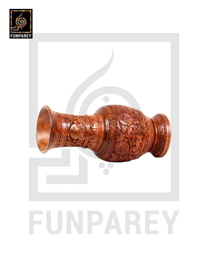 Hand Carved Wooden Pear Shaped Heavy Vase Pair 12"