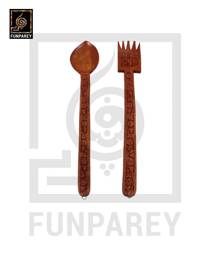 Hand Carved Wooden Decorative Spoon and Fork Wall Hanging 23"