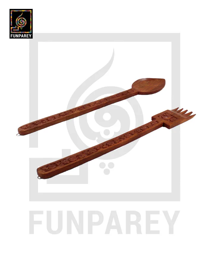 Hand Carved Wooden Decorative Spoon and Fork Wall Hanging 23"