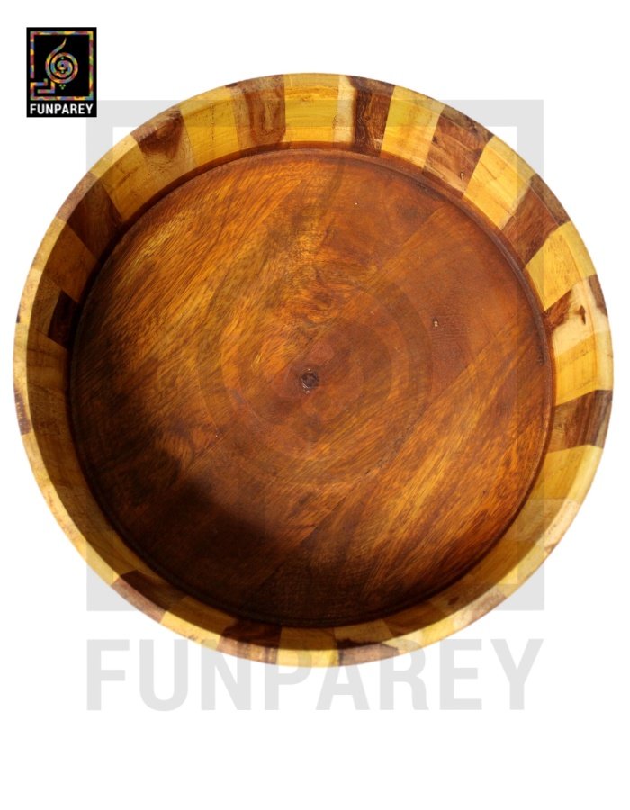 Wooden Hot Pot 12" Round With checkered design And Brass Work