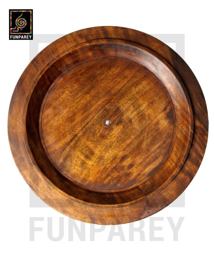 Wooden Hot Pot 12" Round With checkered design And Brass Work