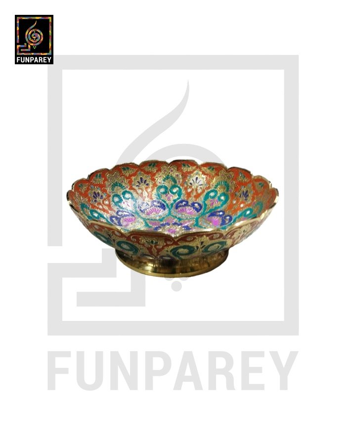 Premium Multicolor Brass Bowl 10" with Etched Motif