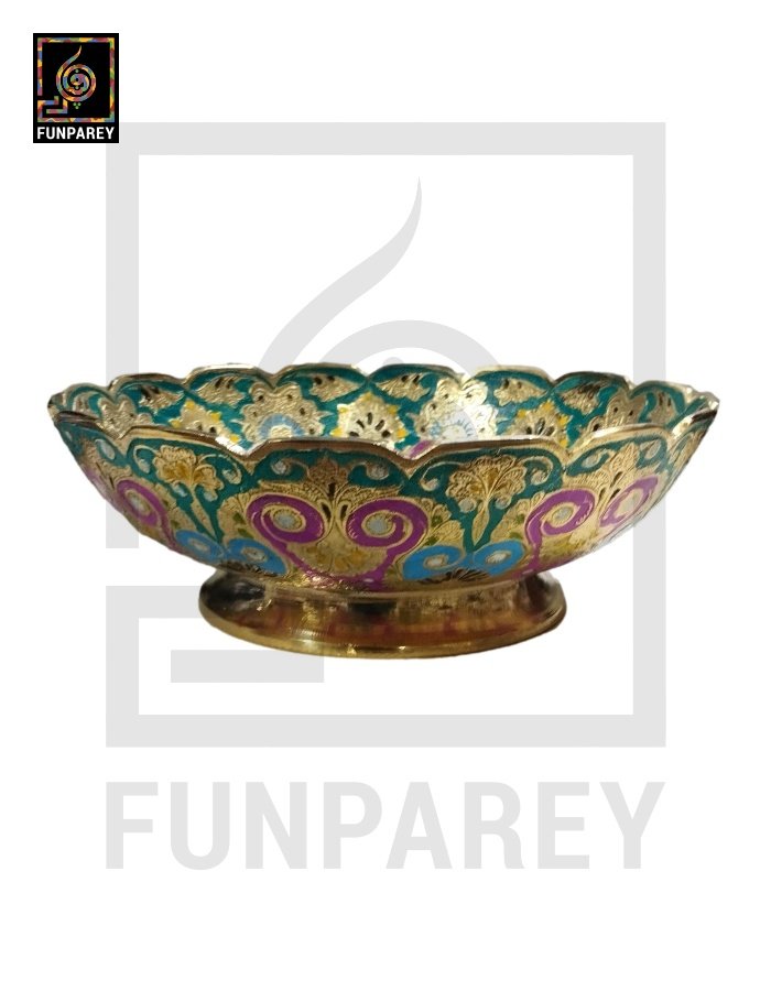 Premium Multicolor Brass Bowl 10" with Etched Motif