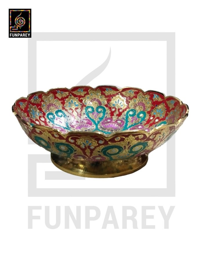 Premium Multicolor Brass Bowl 10" with Etched Motif