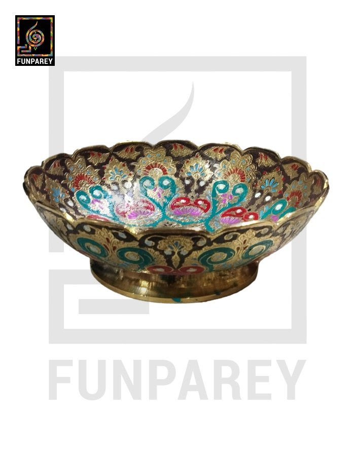 Premium Multicolor Brass Bowl 10" with Etched Motif