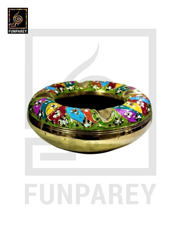 Premium Brass Multicolor Ashtray with Motif Works (Large)