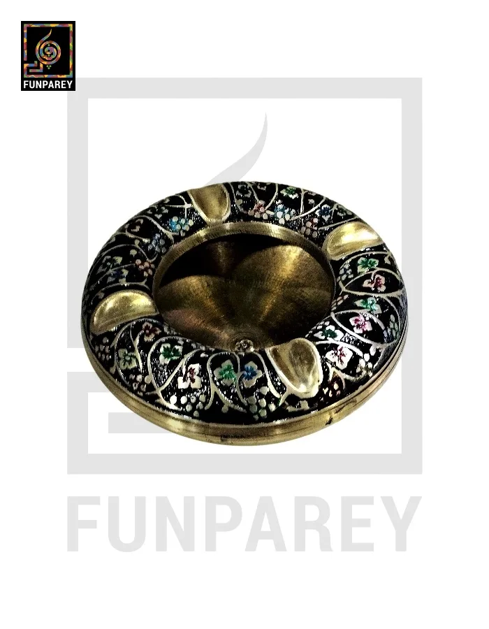 Premium Brass Multicolor Ashtray with Motif Works (Large)