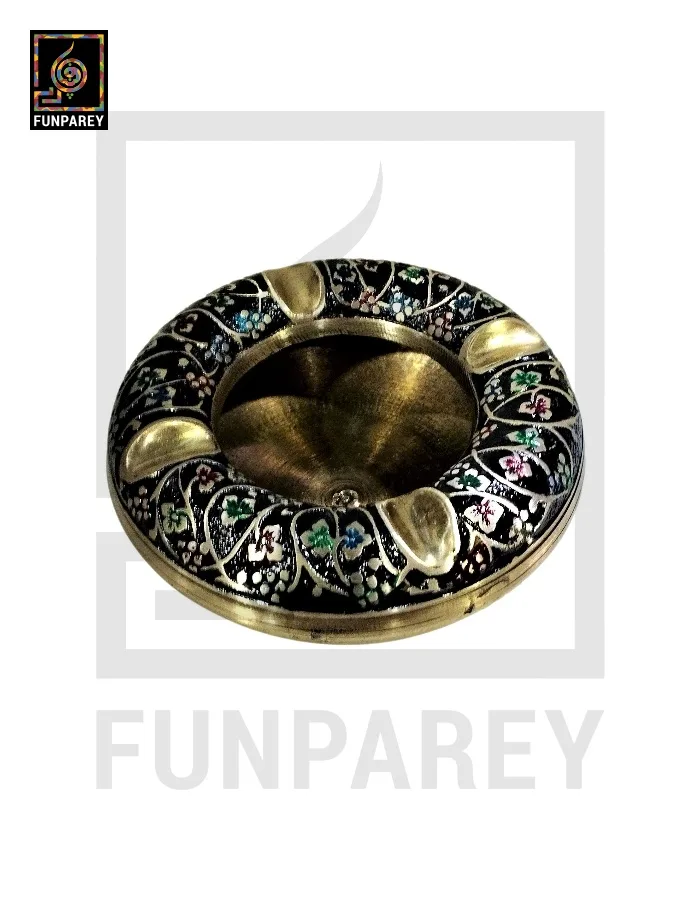 Premium Brass Multicolor Ashtray with Motif Works (Large)