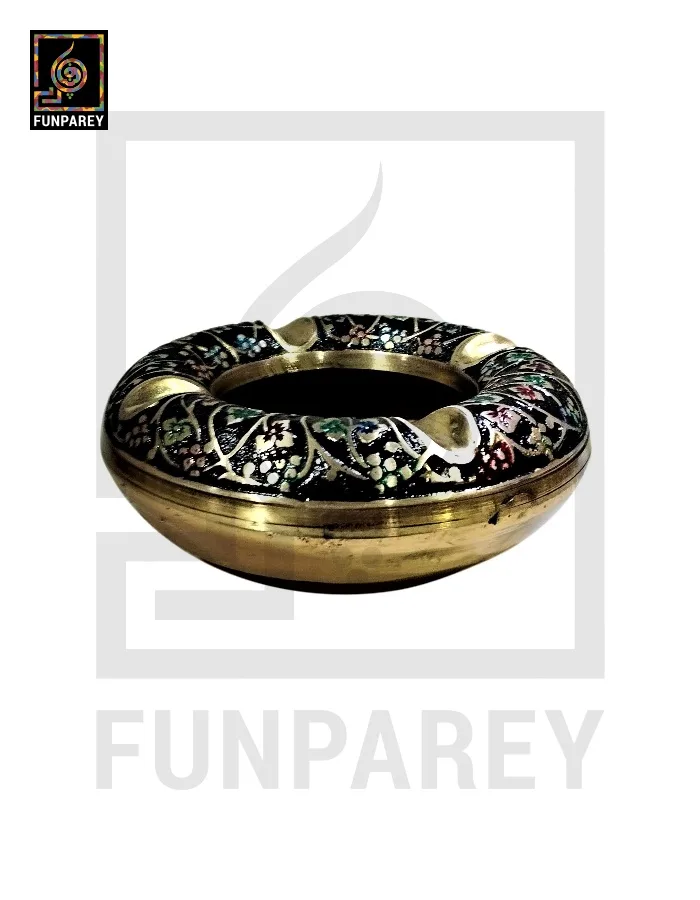 Premium Brass Multicolor Ashtray with Motif Works (Large)