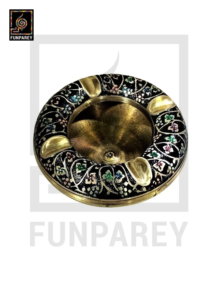 Premium Brass Multicolor Ashtray with Motif Works (Large)