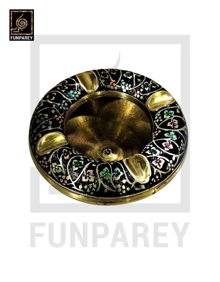 Premium Brass Multicolor Ashtray with Motif Works (Large)