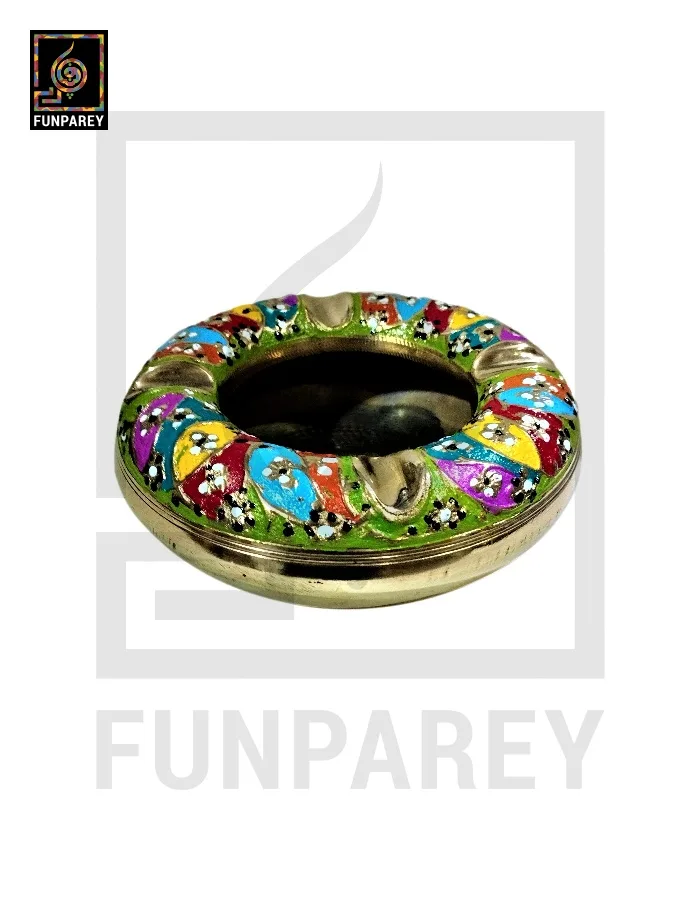 Premium Brass Multicolor Ashtray with Motif Works (Large)