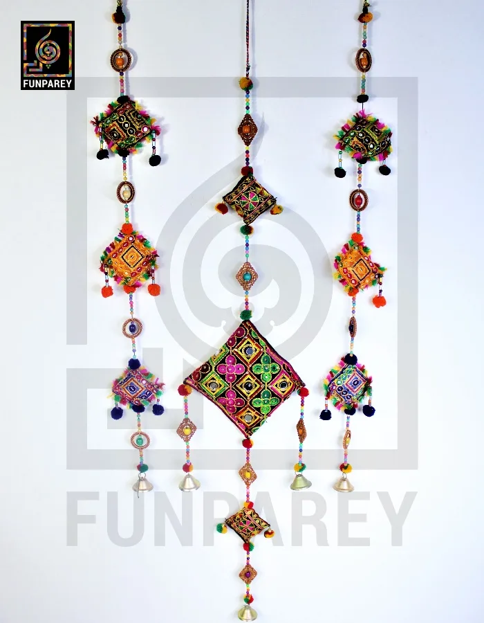 Handmade Antique Embroidered Cushion Door Chime Large Set (1 Large and 2 Square)