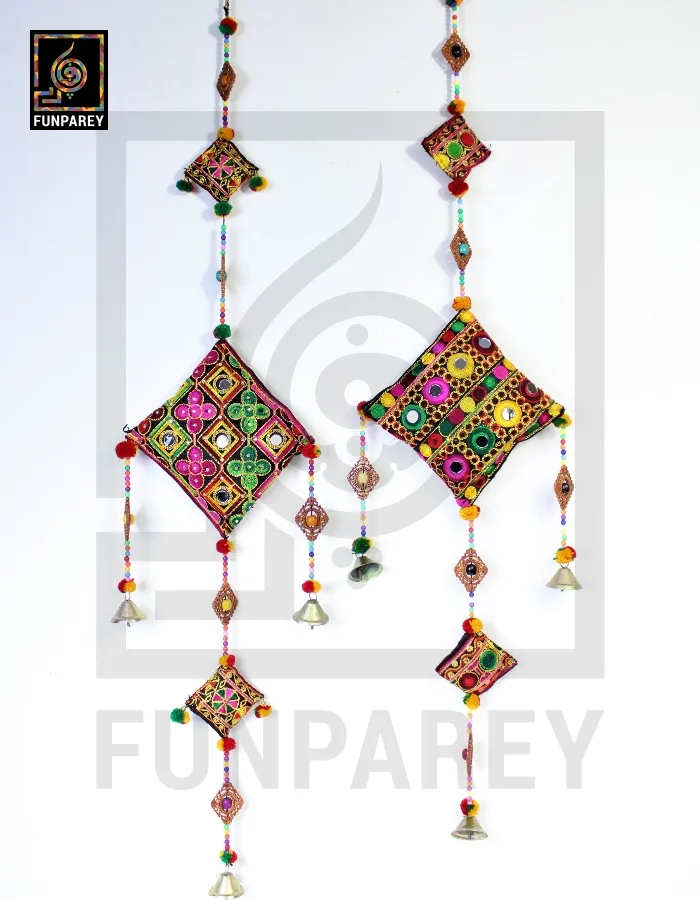 Handmade Antique Embroidered Cushion Door Chime Large Pair