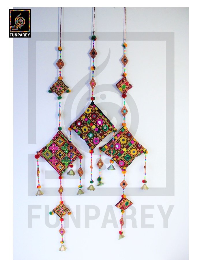 Handmade Embroidered Cushion Door Chime Set (2 Large and 1 Small)