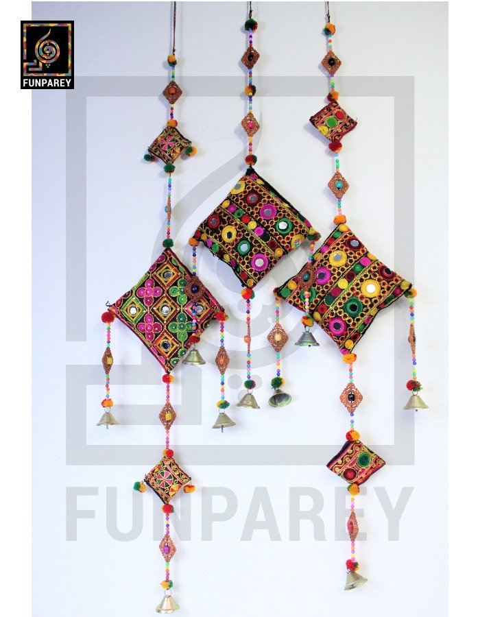 Handmade Embroidered Cushion Door Chime Set (2 Large and 1 Small)