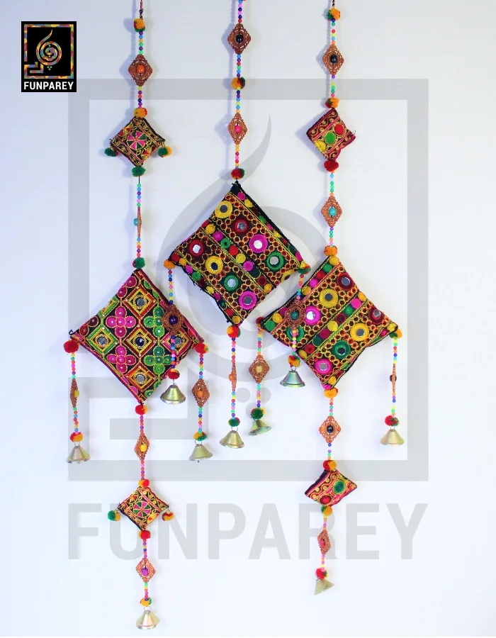 Handmade Antique Embroidered Cushion Door Chime Set (2 Large and 1 Small)