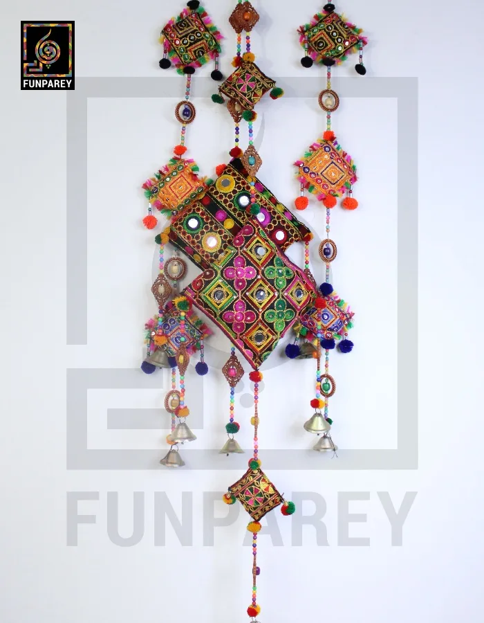 Handmade Antique Embroidered Cushion Door Chime Set (1 Large,1 Small and 2 Square)