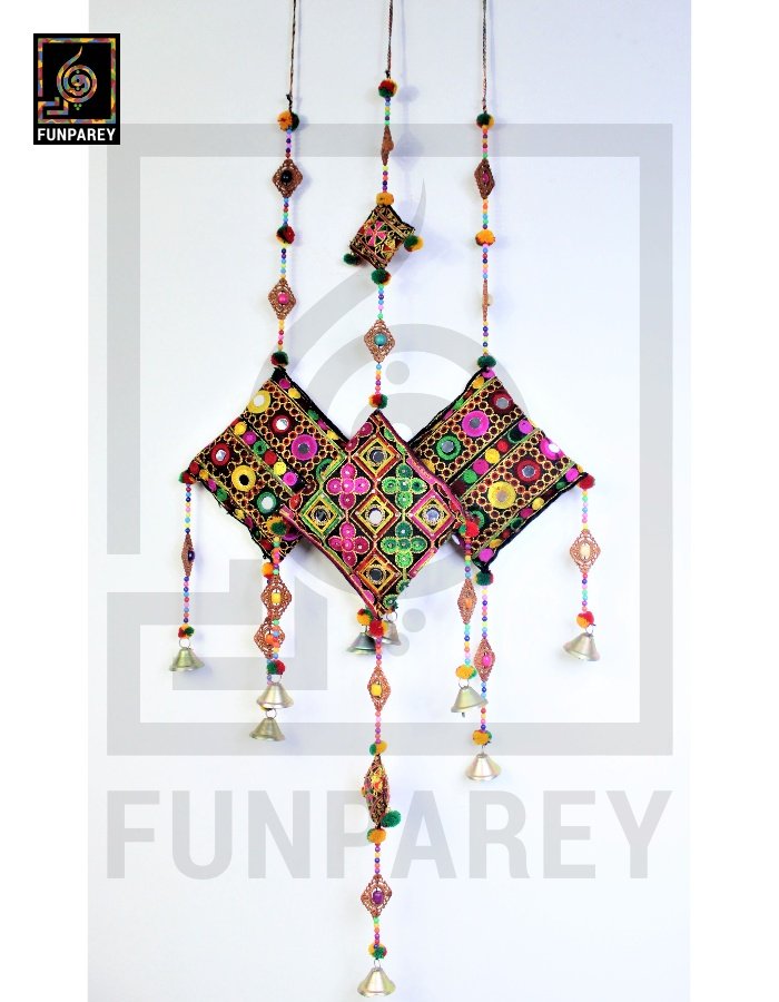 Handmade Antique Embroidered Cushion Door Chime (Set of 3) (1 Large and 2 Small)