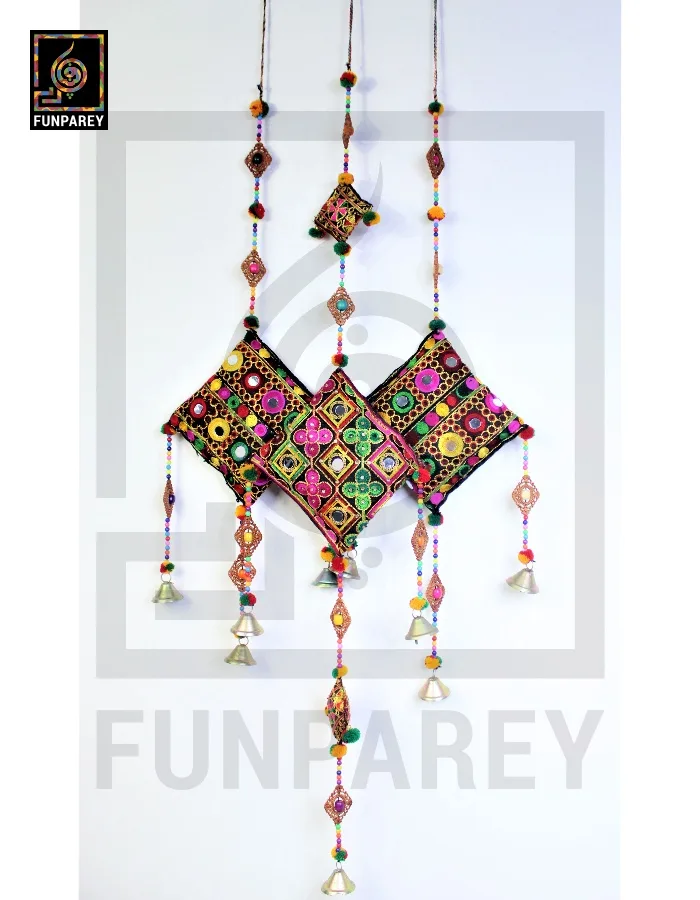 Handmade Antique Embroidered Cushion Door Chime (Set of 3) (1 Large and 2 Small)