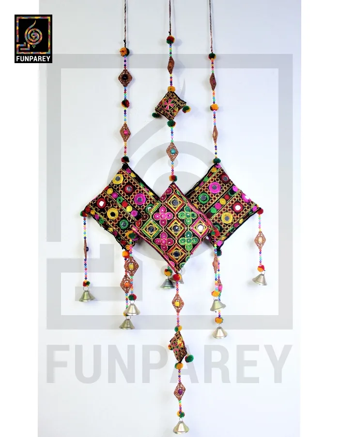 Handmade Antique Embroidered Cushion Door Chime (Set of 3) (1 Large and 2 Small)
