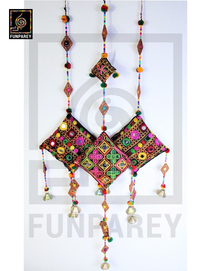 Handmade Antique Embroidered Cushion Door Chime (Set of 3) (1 Large and 2 Small)