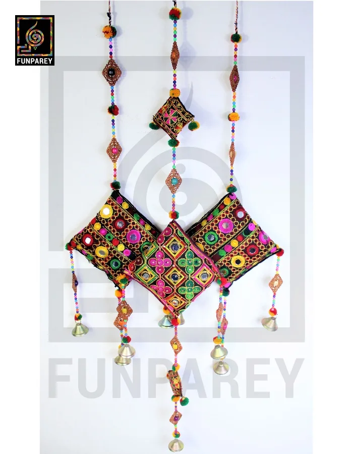 Handmade Antique Embroidered Cushion Door Chime (Set of 3) (1 Large and 2 Small)