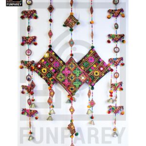 Handmade Antique Embroidered Cushion Door Chime (Set of 5) (1 Large, 2 Small and 2 Triangle Chimes)