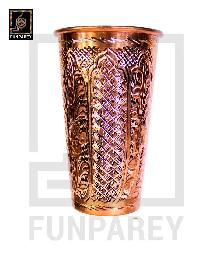 Premium Copper Drinking Glass Large Engraved