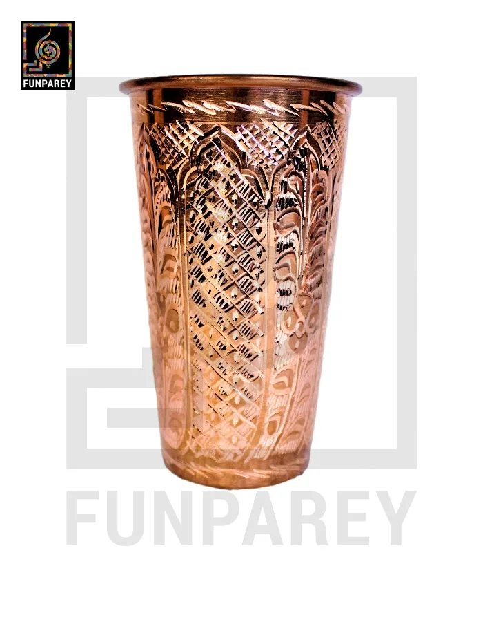 Premium Copper Drinking Glass Large Engraved