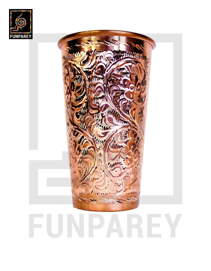 Premium Copper Drinking Glass Large Engraved