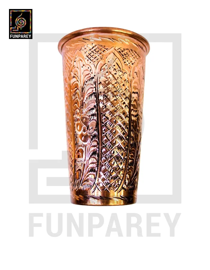Premium Copper Drinking Glass Large Engraved