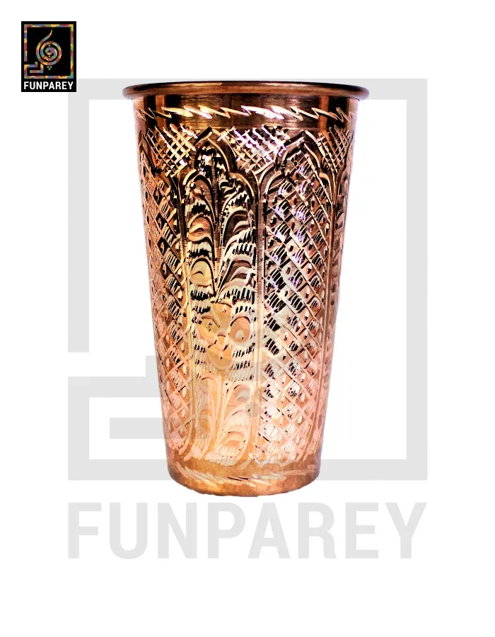 Premium Copper Drinking Glass Large Engraved