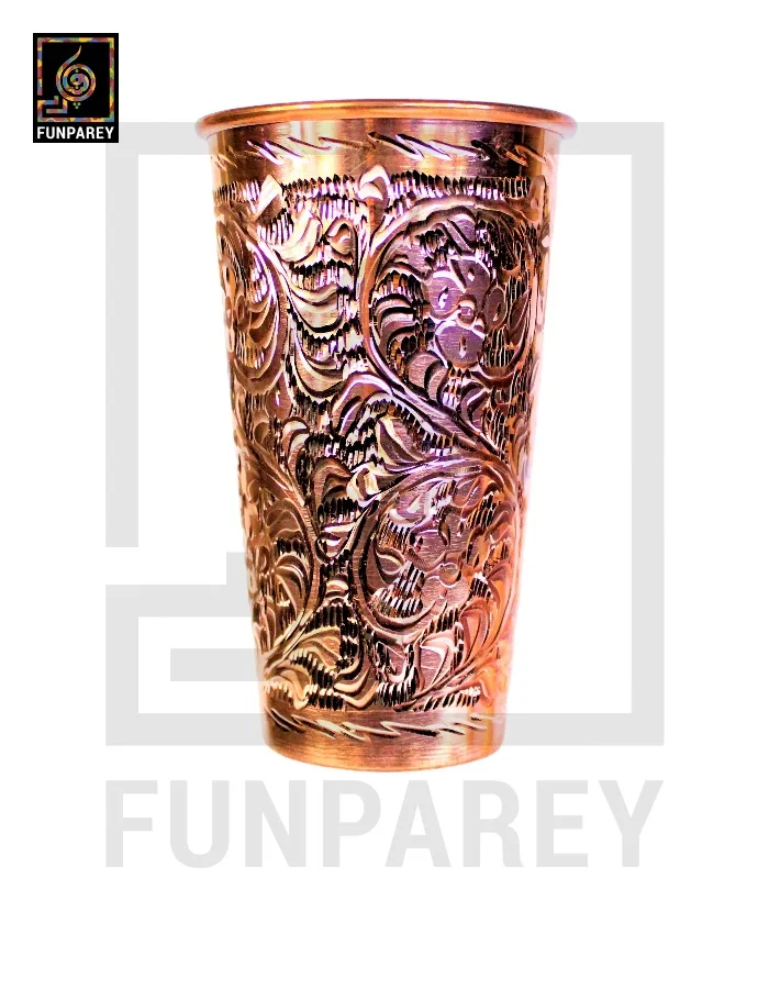 Premium Copper Drinking Glass Large Engraved