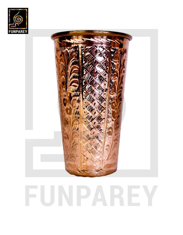 Premium Copper Drinking Glass Large Engraved