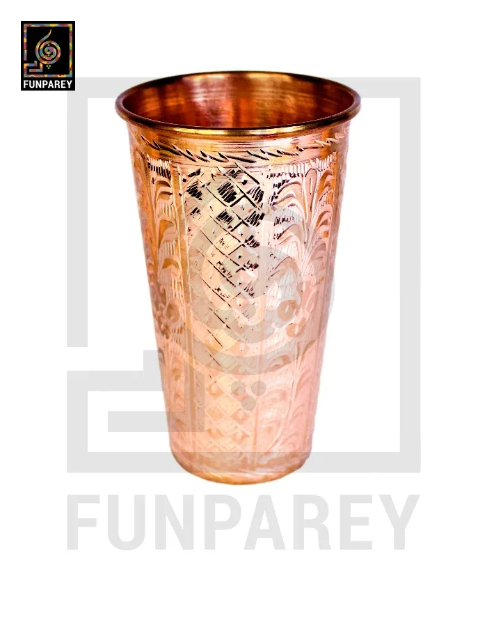 Premium Copper Drinking Glass Large Engraved