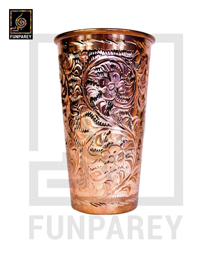 Premium Copper Drinking Glass Large Engraved