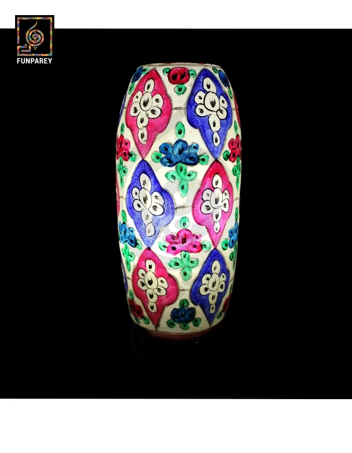 Camel Skin Table Lamp 12" With Marbled Floral Motif