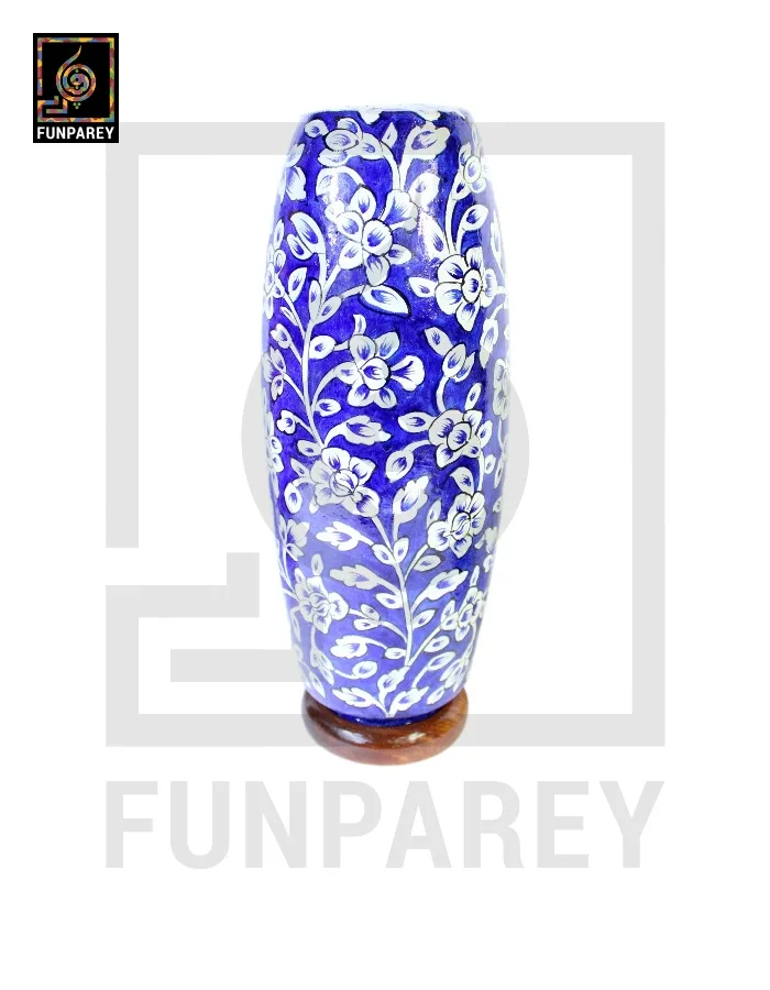 Camel Skin Table Lamp 15" Navy Floral