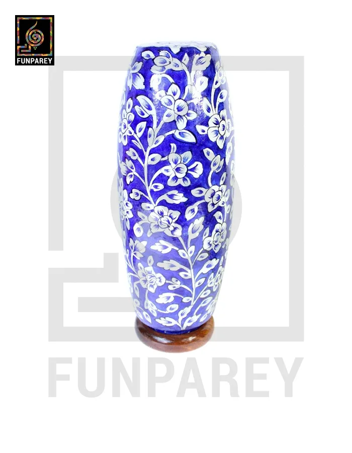 Camel Skin Table Lamp 15" Navy Floral