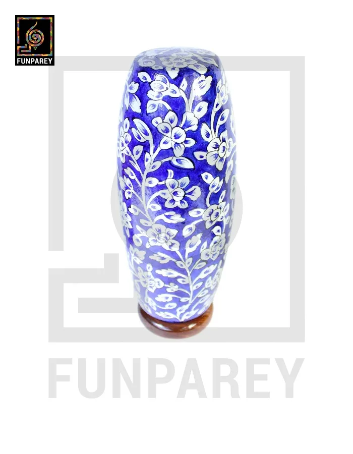 Camel Skin Table Lamp 15" Navy Floral