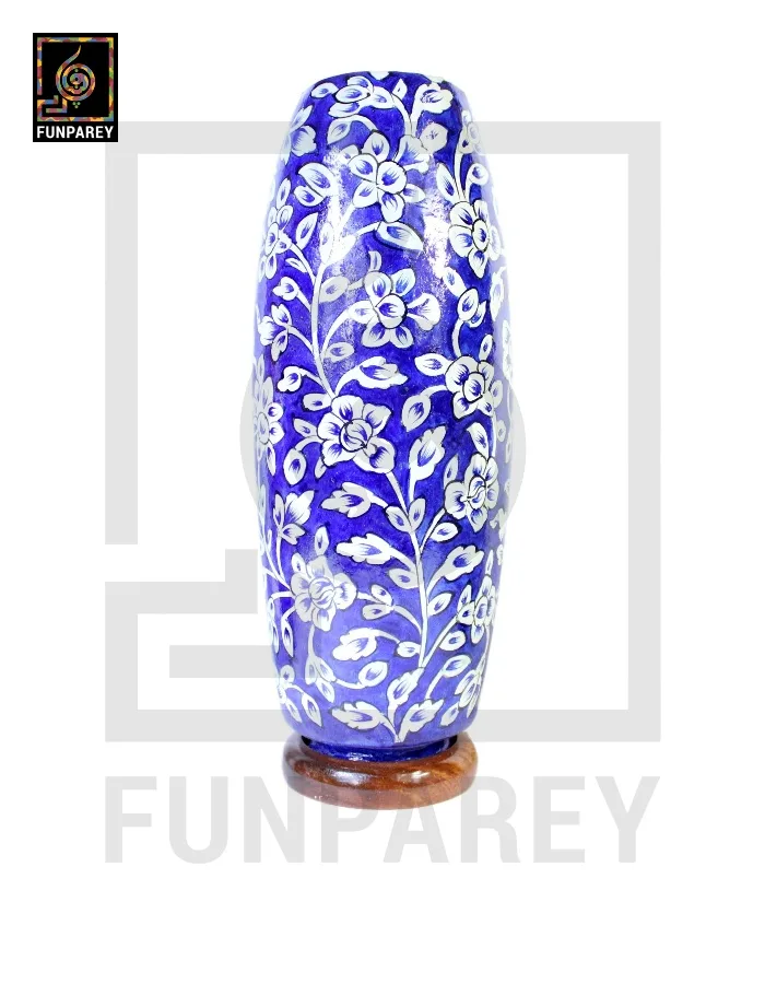 Camel Skin Table Lamp 15" Navy Floral