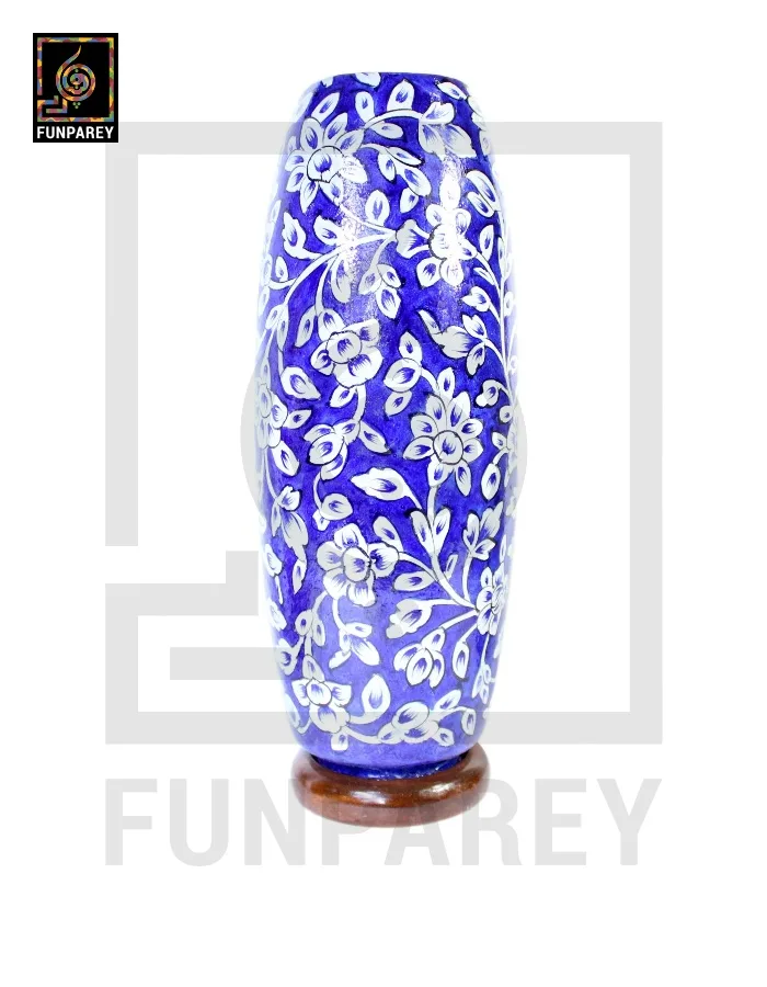 Camel Skin Table Lamp 15" Navy Floral