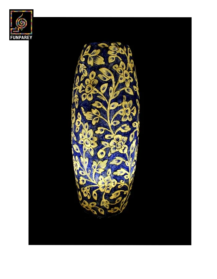 Camel Skin Table Lamp 15" Navy Floral