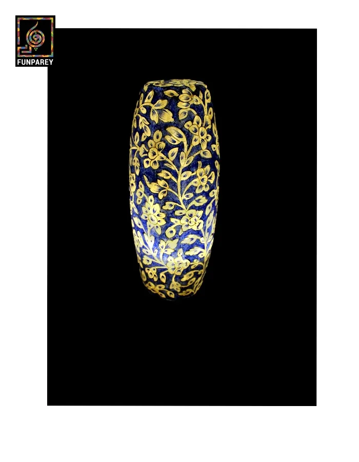 Camel Skin Table Lamp 15" Navy Floral