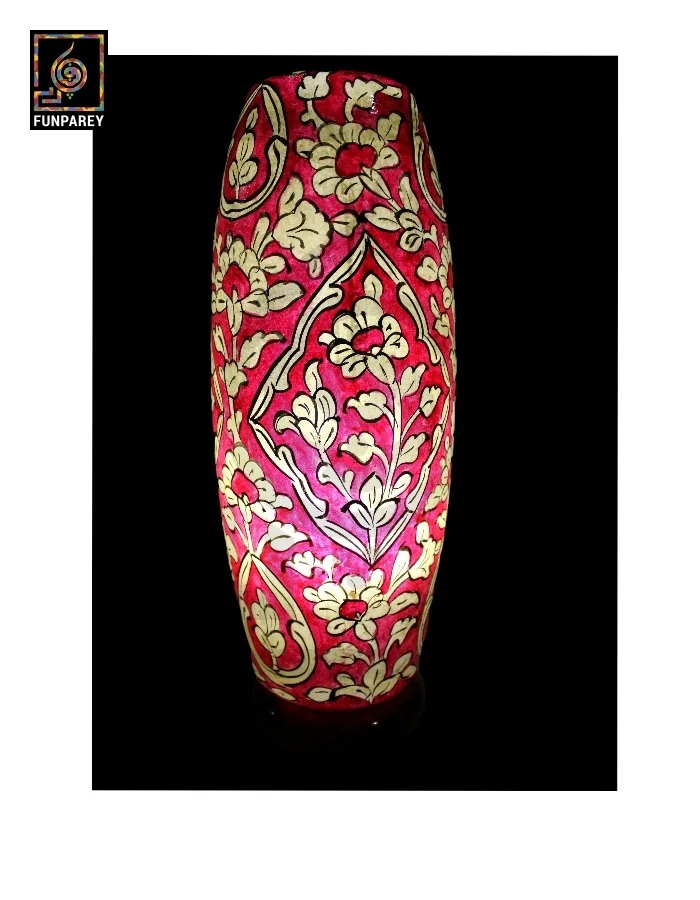 Camel Skin Table Lamp 15" Scarlet Floral
