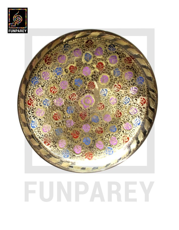 Handmade 12" Brass Fancy Saucer with Multicolor Motif