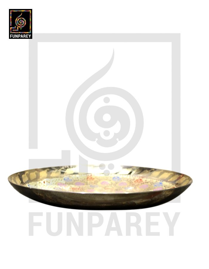 Handmade 12" Brass Fancy Saucer with Multicolor Motif