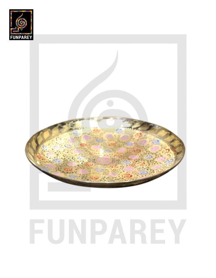 Handmade 12" Brass Fancy Saucer with Multicolor Motif